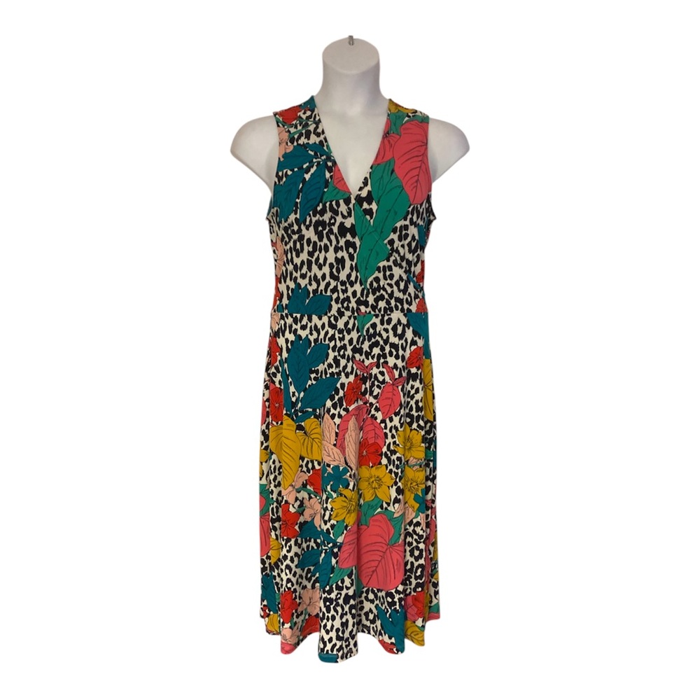Leota A-Line Midi Stretch Jersey Knit Floral Office Career Casual Cruise Dress